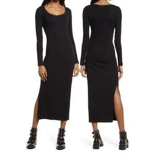 Allsaints NWOT Rina Long Sleeve Dress Leg Slit Midi in Black Size US 8